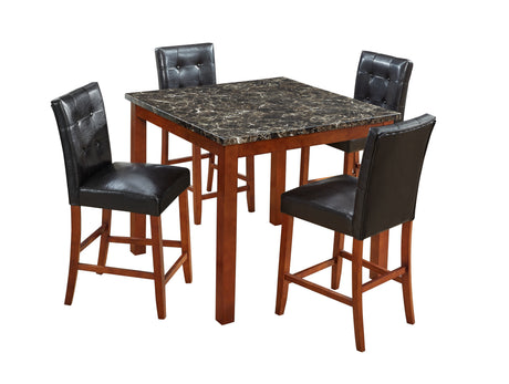 Beautiful Modern Style 5pc Counter Height Dining Room Set Brown Finish Square Table Faux Leather Upholstery Fabric Chairs Wooden Furniture - sold by Home Elegance USA