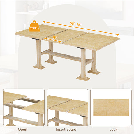 TOPMAX Farmhouse 76inch 6-Piece Extendable Dining Table Set with Trestle Base, Upholstered Chairs & Bench, Natural Wood and Light Gray Fabric - sold by Home Elegance USA