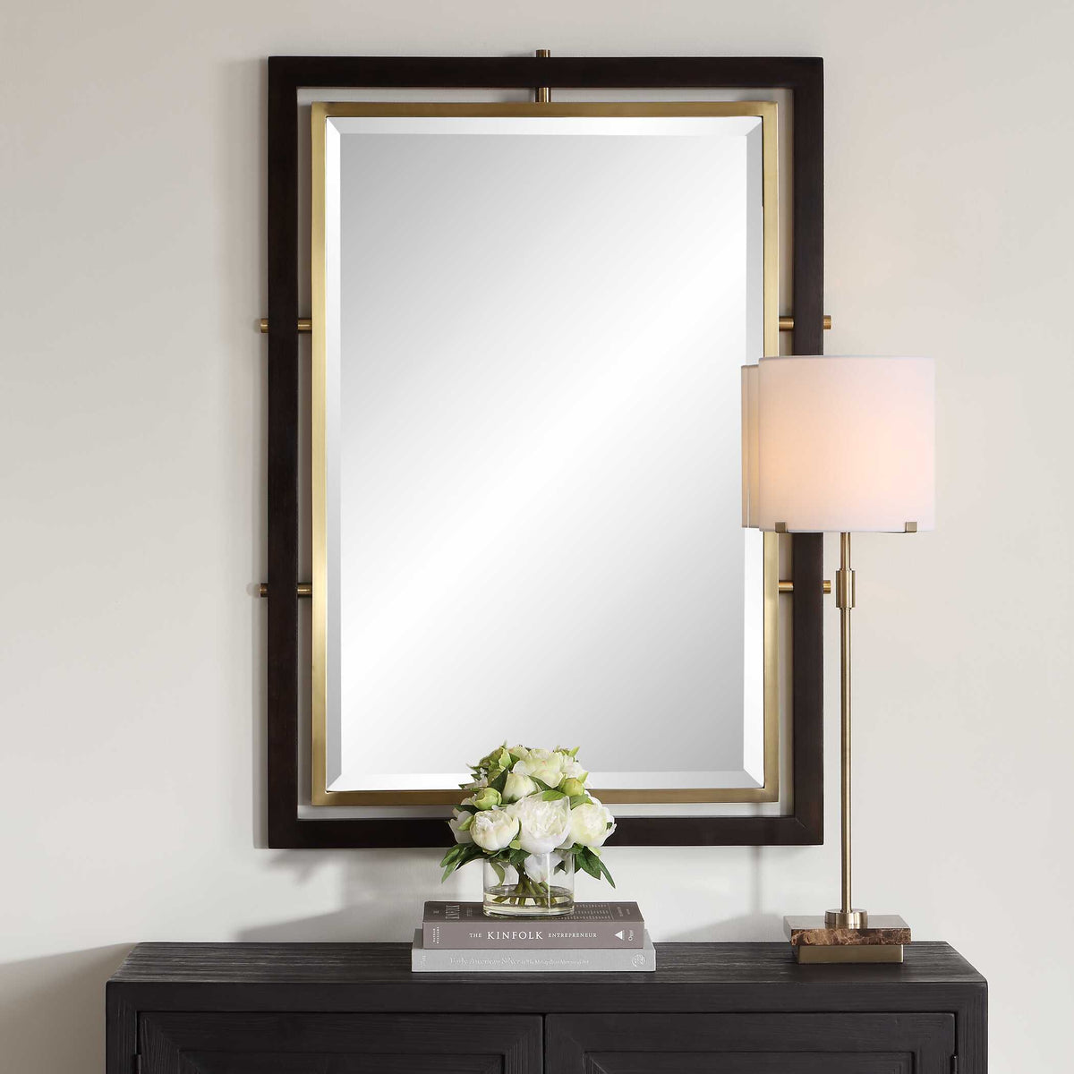 Bach Rectangle Mirror Walnut & Brass - Gold / Dark Brown by Uttermost - View 4