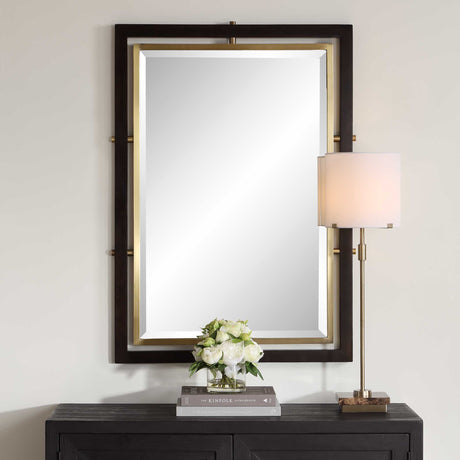 Bach Rectangle Mirror Walnut & Brass - Gold / Dark Brown by Uttermost - View 4