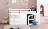 Loft Bed Low Study Twin Size Loft Bed With Storage Steps and Portable,Desk,White(OLD SKU: LT000101AAK) - Home Elegance USA