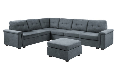 Isla 119' Gray Woven Fabric 7-Seater Sectional Sofa with Ottoman - sold by Home Elegance USA