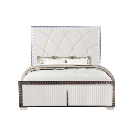 Fabio Contemporary Style Queen 4PC Bedroom set Made with Diamond-Shaped Side Accents, LED Lighting and Wood in White Finish(NJ INVENTORY) - sold by Home Elegance USA