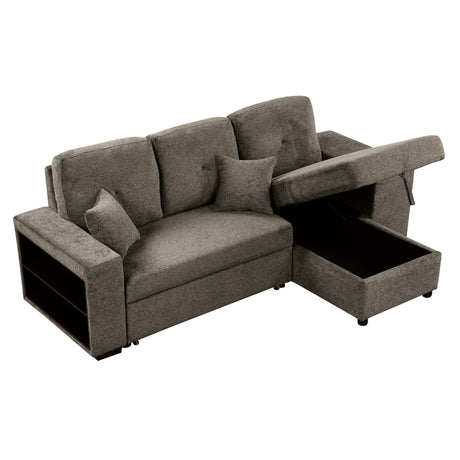Reversible Sleeper Sectional Sofa Bed with Side Shelf and 2 Stools, Pull-Out L-Shaped Sofa Bed, Corner Sofa-Bed with Storage Chaise, Knox Charcoal Velvet - sold by Home Elegance USA