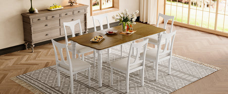 7-Piece Dining Table Set, 60inch to 78inch Extendable Wood Dining Table with Removable Leaf, Kitchen Table Set with 6 Upholstered Side Chair, Dining Table Set for 6 - sold by Home Elegance USA