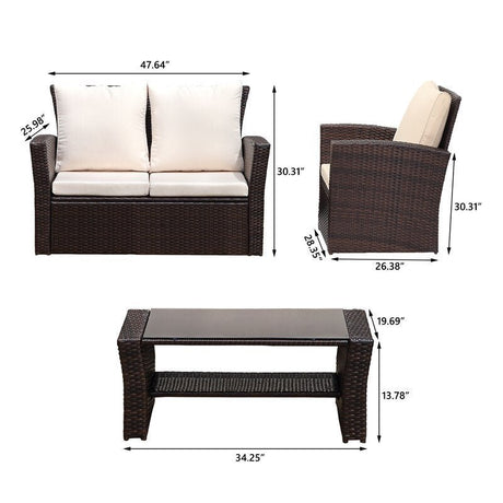 4 - Pieces Outdoor Patio Furniture Set PE Rattan Wicker with Brown - B082S00007 - image - 5