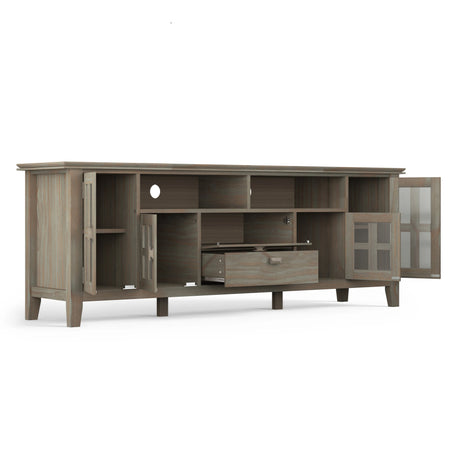 Artisan 72 inch Wide Solid Wood TV Stand in Distressed Grey For TVs up to 80 inches - sold by Home Elegance USA