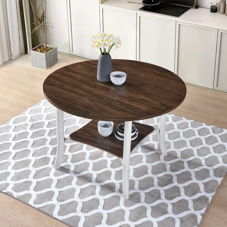 WOODHOMER 5-Piece Round Dining Set, 1 Table with 4 X-Back Chairs, Two-Tone Antique White & Walnut Finish, Space-Saving Kitchen & Dining Furniture - sold by Home Elegance USA