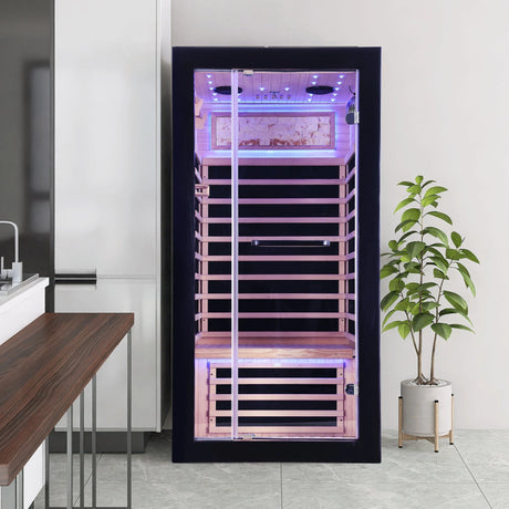 Single-Person Starlight Ceiling Far-Infrared Sauna Room – Hemlock Wood - sold by Home Elegance USA