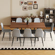 Table and chair set.71*35.4 inch fashionable walnut grain dining table, a practical choice to add color to the home.Paired with 8 Light Gray Linen-Cotton Material High Resilience Dining Chairs. - sold by Home Elegance USA