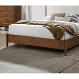 Walnut Color Panel Headboard Beige Upholstered 1pc Queen Size Bed Solid wood Mattress Ready Mid-Century Modern Style