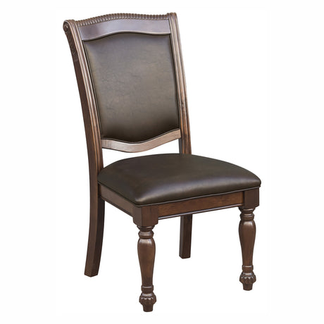 Elegant Design 5pc Dining Set Brown Cherry Finish Pedestal Base Table and 4x Side Chairs Faux Leather Upholstered Traditional Dining Room Furniture - sold by Home Elegance USA
