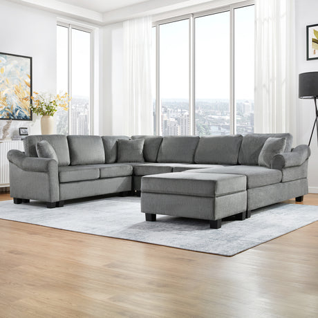 U-shaped Sectional Sofa Chenille Upholstered with Movable Storage Ottoman, Dark Gray, 111.8' - sold by Home Elegance USA