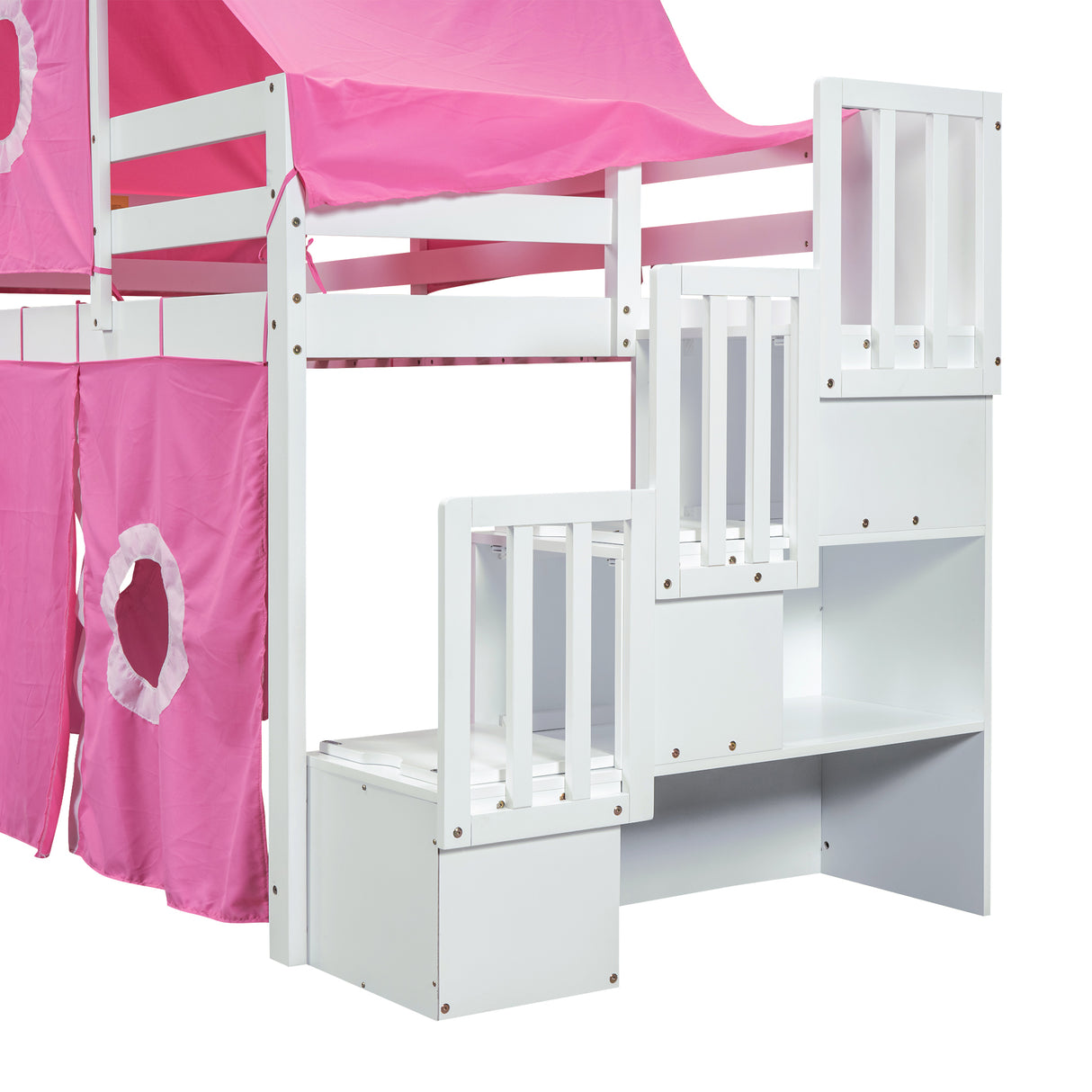 Twin Size Loft Bed with Tent and Tower - Pink - Home Elegance USA