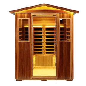 Four-Person Far-Infrared Outdoor Sauna with Low-EMF Heating, Bluetooth & LED Lighting - sold by Home Elegance USA