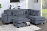 Modern Style 3pc Sectional Set USB Port Storage Ottoman Right Arm Chaise Left Arm Sofa Dark Gray Finish Primary Living Room