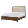 Brown Cherry Finish King Size Panel Bed with Fabric Upholstered Tufted Nailhead Trim Headboard