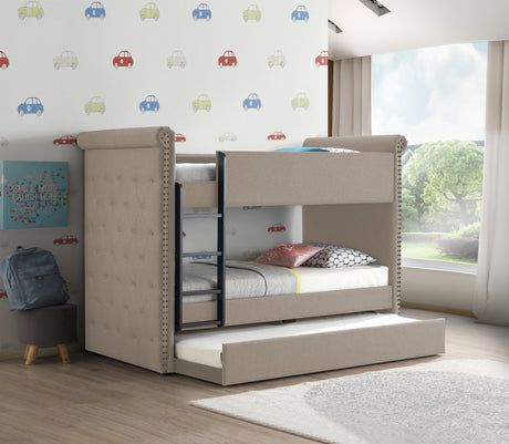 Romana II Beige Fabric Finish Twin/Twin Bunk Bed W/Trundle