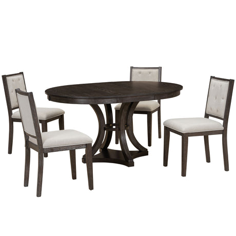 TREXM 5-Piece Retro Functional Dining Table Set Extendable Round Table and 4 Upholstered Chairs for Dining Room and Living Room (Espresso) - sold by Home Elegance USA