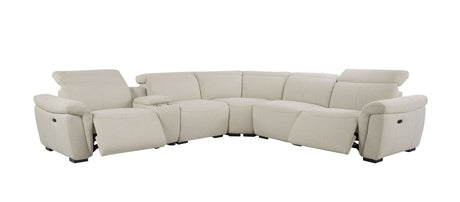 Dayana Beige Boucle Power Recliner Sectional Sofa for 5 People with Cupholder Console & Adjustable Headrest - sold by Home Elegance USA