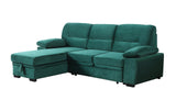 Kipling Green Velvet Fabric Reversible Sleeper Sectional Sofa Chaise - Home Elegance USA