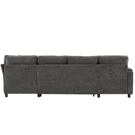 Versatile U-Shaped Sectional Sofa Bed with Storage, Cup Holders, Charging Ports in Grey Chenille - sold by Home Elegance USA