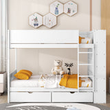 Full over Full Bunk Bed With 2 Drawers and Multi-layer Cabinet, White - Home Elegance USA