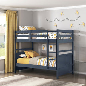 Bunk Bed Twin Over Twin Navy Blue Finish Sturdy Wood Frame Guard Rails Youth Bedroom Furniture 1pc - sold by Home Elegance USA