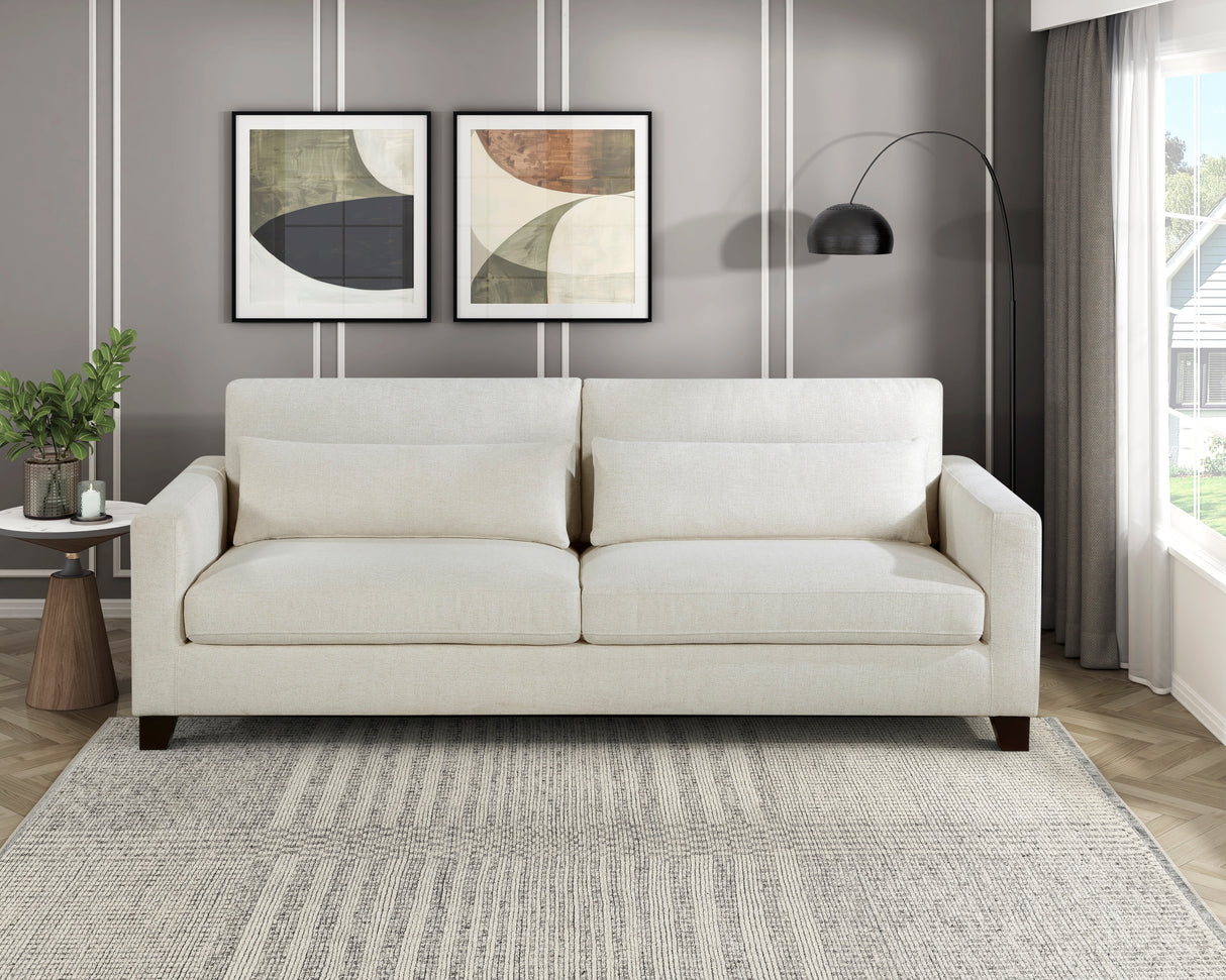 Ivory Fabric Upholstered Sofa with Pillows Cushion Seat and Back Modern Living Room Furniture 1pc Solid Wood Legs