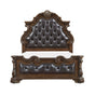 Formal Traditional Dark Brown Finish Luxury Queen Bed Tufted Headboard Intricate Carvings Gold Accent Detailing Bedroom Furniture 1pc