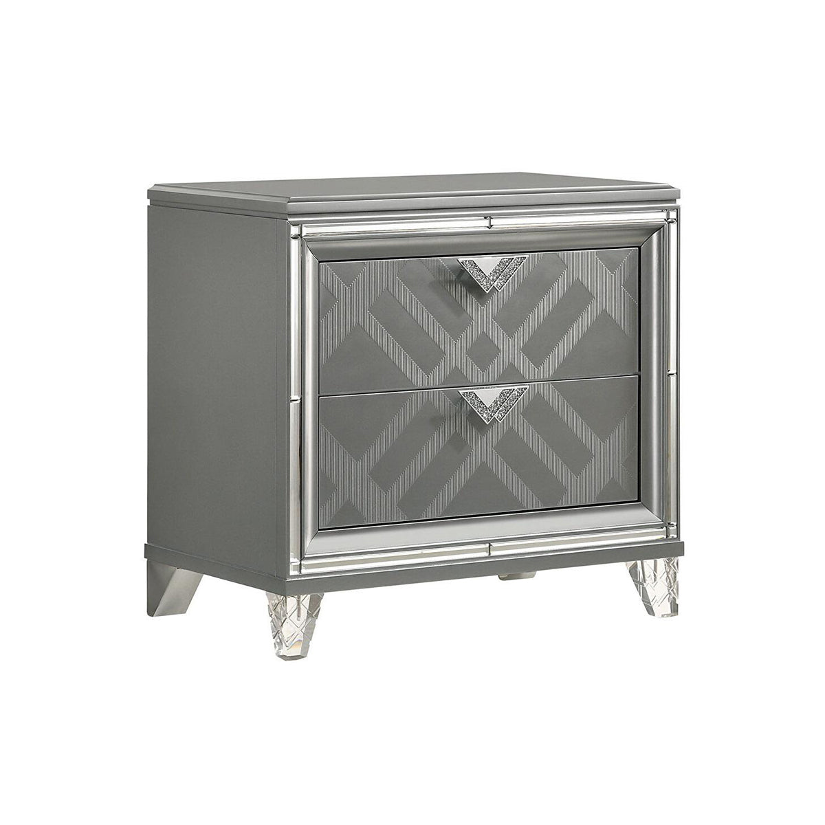 2 Drawers Nightstand with Mirror Trim, Silver
