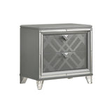 2 Drawers Nightstand with Mirror Trim, Silver