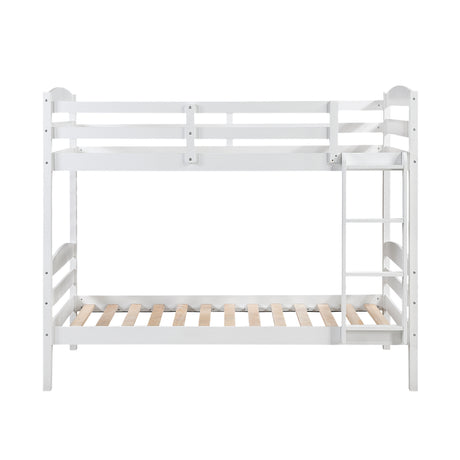 Twin over Twin Bunk Bed with Guard Rails 1pc Sturdy Wood Frame White Finish Youth Bedroom Furniture - sold by Home Elegance USA