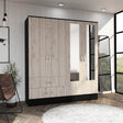 Bolton 160 Armoire, Six Shelves, Two Double Door Cabinets, Two Mirrors, Two Drawers, Rod Black / Light Gray - sold by Home Elegance USA