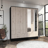 Bolton 160 Armoire, Six Shelves, Two Double Door Cabinets, Two Mirrors, Two Drawers, Rod Black / Light Gray - sold by Home Elegance USA