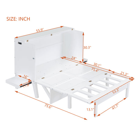 Full Size Murphy Bed with USB Port and removable Shelves on Each Side,White - Home Elegance USA