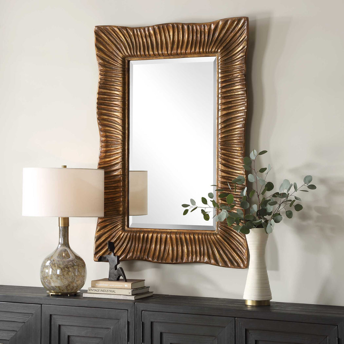 Emerson Scalloped Antique Gold Mirror by Uttermost - View 3