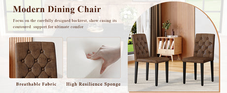 Black Wood Grain Dining Table Set for 4 people, 63' Modern MDF Dining Room Table Set .Paired with 4 Brown Suede Fabric chairs with decorative buckle design on the backrest.For Dining Room,Kitchen,etc. - sold by Home Elegance USA
