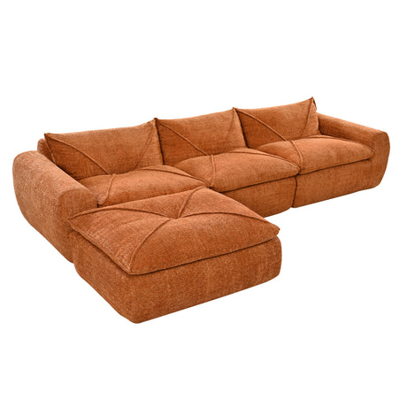 116'' Fully Compressed Sofa with High Density Foam, Integrated Backrest&Seat Cushion, Decorative Edging, Legless Design without Frame, No Assembly Required, Free Combination, Particle Chenille - sold by Home Elegance USA