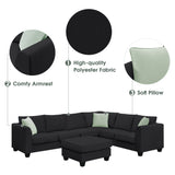 112*87" Sectional Sofa Couches Living Room Sets, 7 Seats Modular Sectional Sofa with Ottoman, L Shape Fabric Sofa Corner Couch Set with 3 Pillows, Black(New of GS008210AAB) - GS009012AAB - image - 6