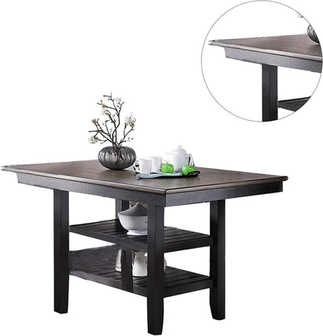 1pc Counter Height Dining Table Dark Coffee Finish Kitchen Breakfast Dining Room Furniture Table w 2x Storage Shelve Rubber wood - B01183547 - image - 4