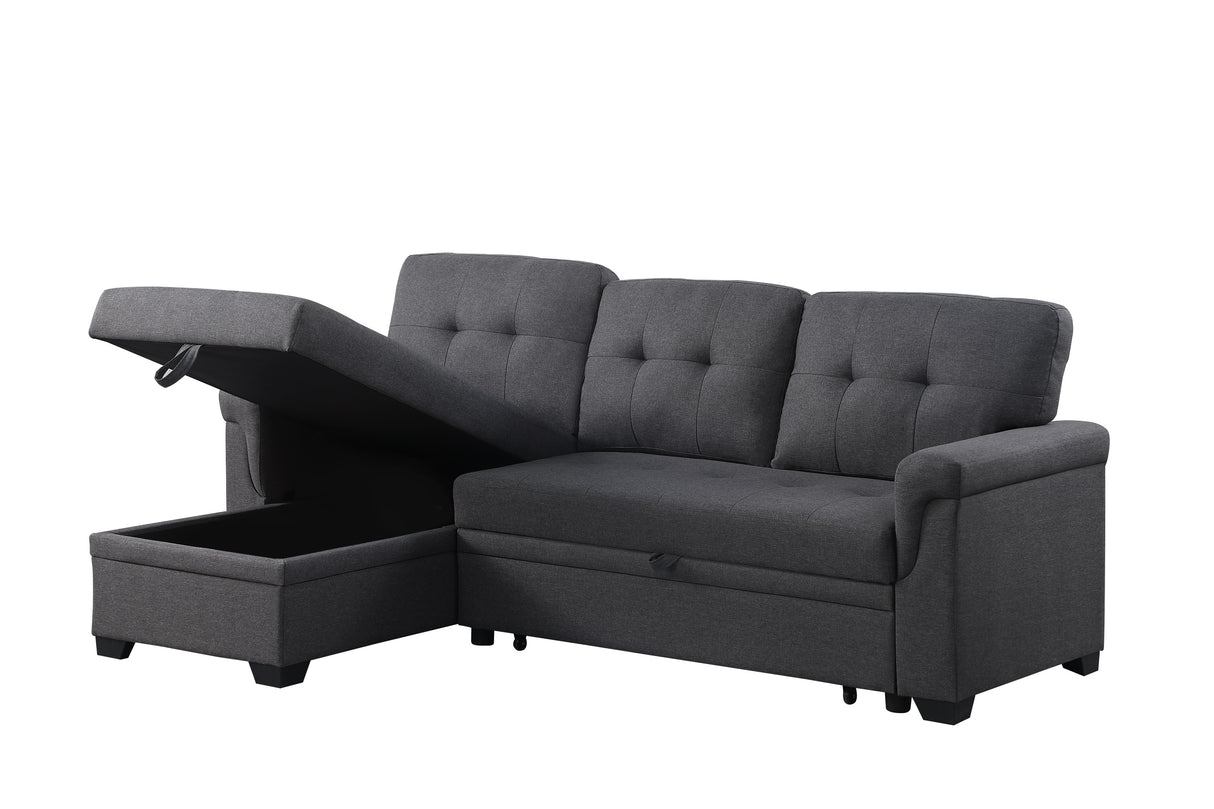 Lucca Dark Gray Linen Reversible Sleeper Sectional Sofa with Storage Chaise - Home Elegance USA