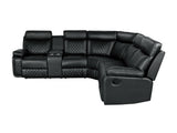 Home Theater Seating Manual Recliner with Cup Holder, Hide-Away Storage PU Reclining Sofa for Living Room, Home Theater, Black - Home Elegance USA