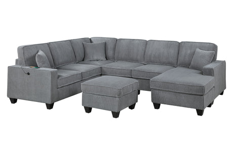 LAF Loveseat With USB Port Modern style 5pc Sectional Set Corner Wedge Armless Chair Cocktail Ottoman RAF Loveseat With Storage Fog Finish Primary Living Room - sold by Home Elegance USA