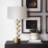 Hemisphere Travertine Table Lamp - Beige / Bronze by Uttermost - View 3