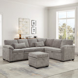 97 Inch L-Shaped Corner Sectional Sofa Couch with Seat and Storage Ottoman,Chenille Fabric Corner Couch with 7 Seats & 2 Pillows for Living Room, Grey