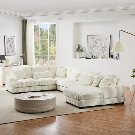Modern Oversized U-shaped Sectional Sofa with Chaise Lounge in Beige Corduroy, 129' - sold by Home Elegance USA
