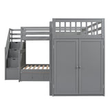 Twin-Twin over Full L-Shaped Bunk Bed With 3 Drawers, Portable Desk and Wardrobe, Gray(OLD SKU:LT100542AAE) - sold by Home Elegance USA
