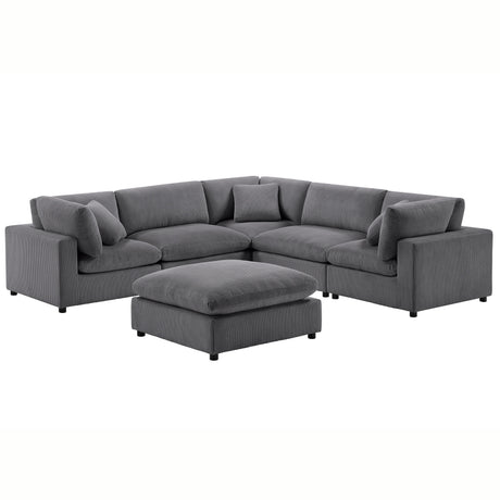 Chelsea Modular 6-Piece Sectional in Charcoal with Plush Polyester Upholstery - sold by Home Elegance USA