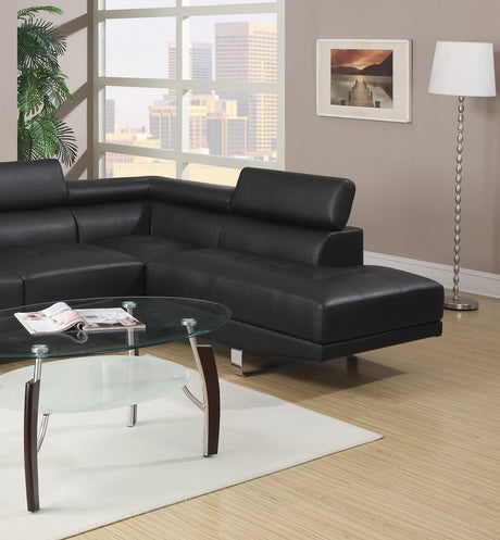 Black Color Sectional Living Room Furniture Faux Leather Adjustable Headrest Right Facing Chaise & Left Facing Sofa - sold by Home Elegance USA